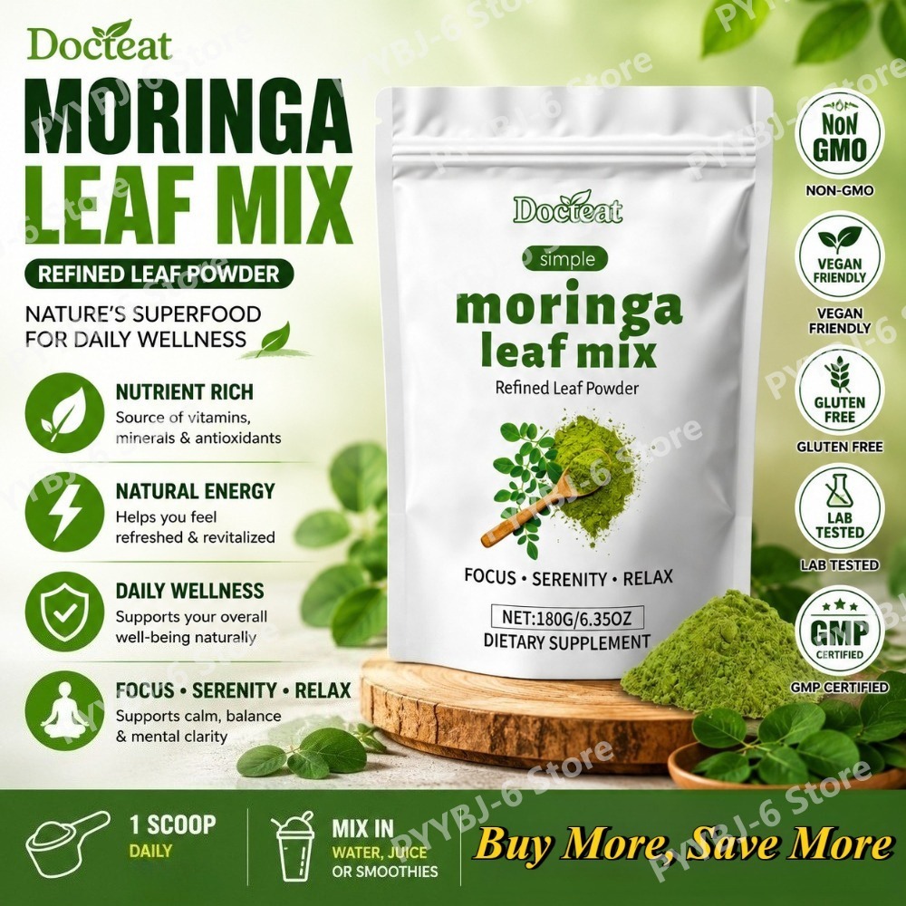 Moringa Leaf Powder - Docteat Moringa Bladerpoeder, Geraffineerd, 180 G